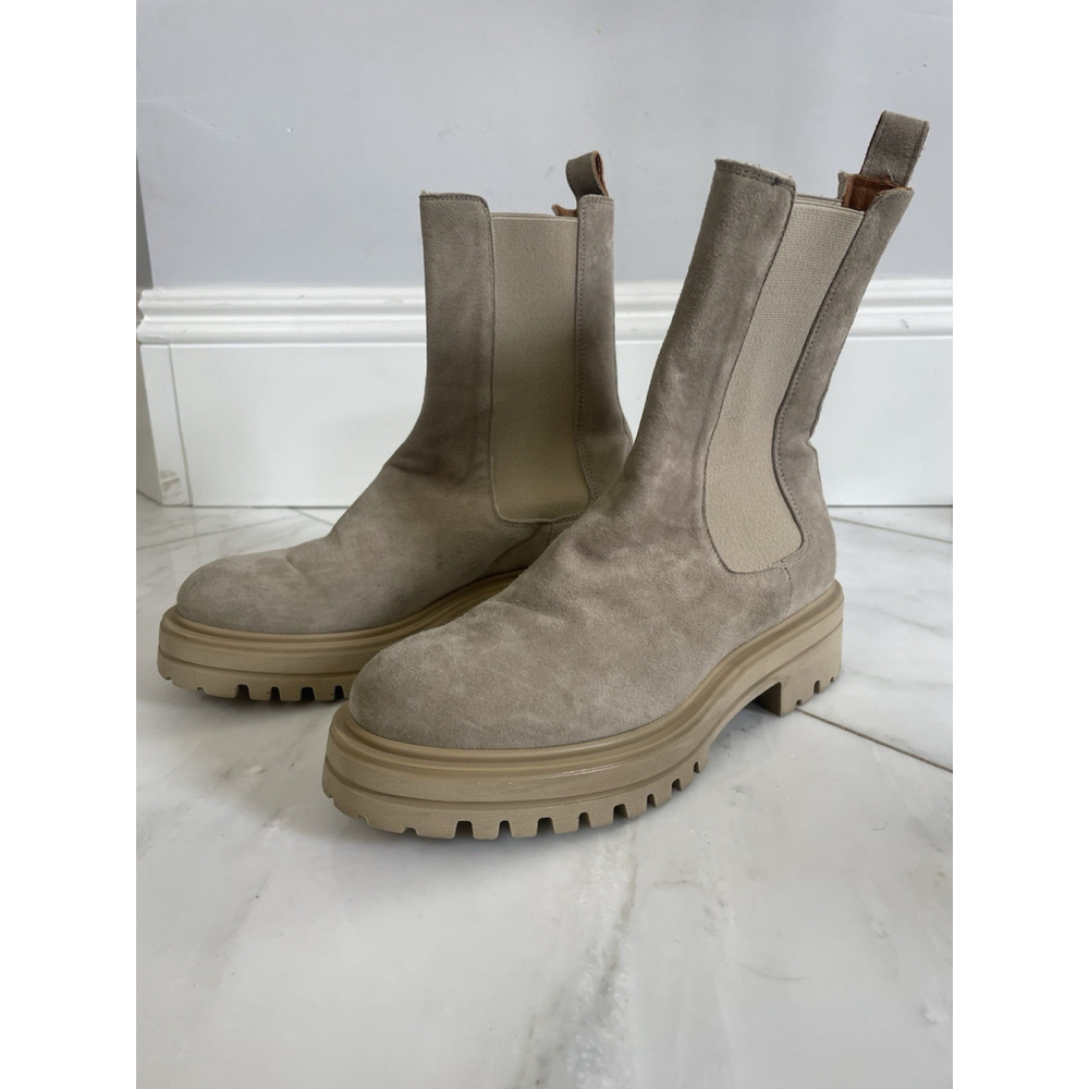Chelsea Suede Lug-sole Ankle Boots in Taupe